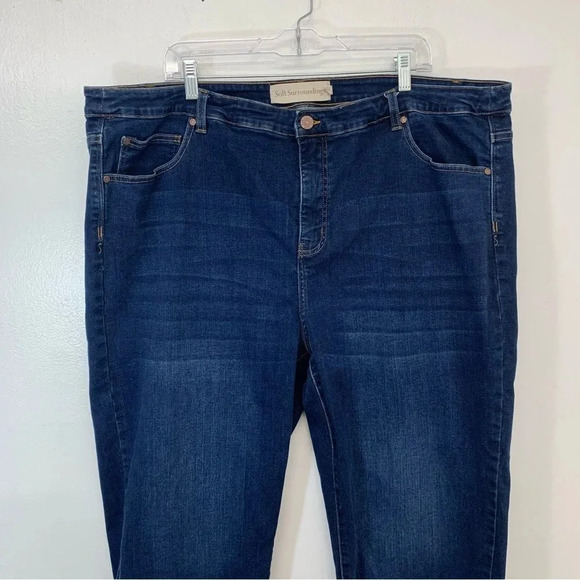 Soft‎ Surroundings Jeans Woman  24W  Blue High Rise Tapered Crop Stretch Pockets - Picture 2 of 12